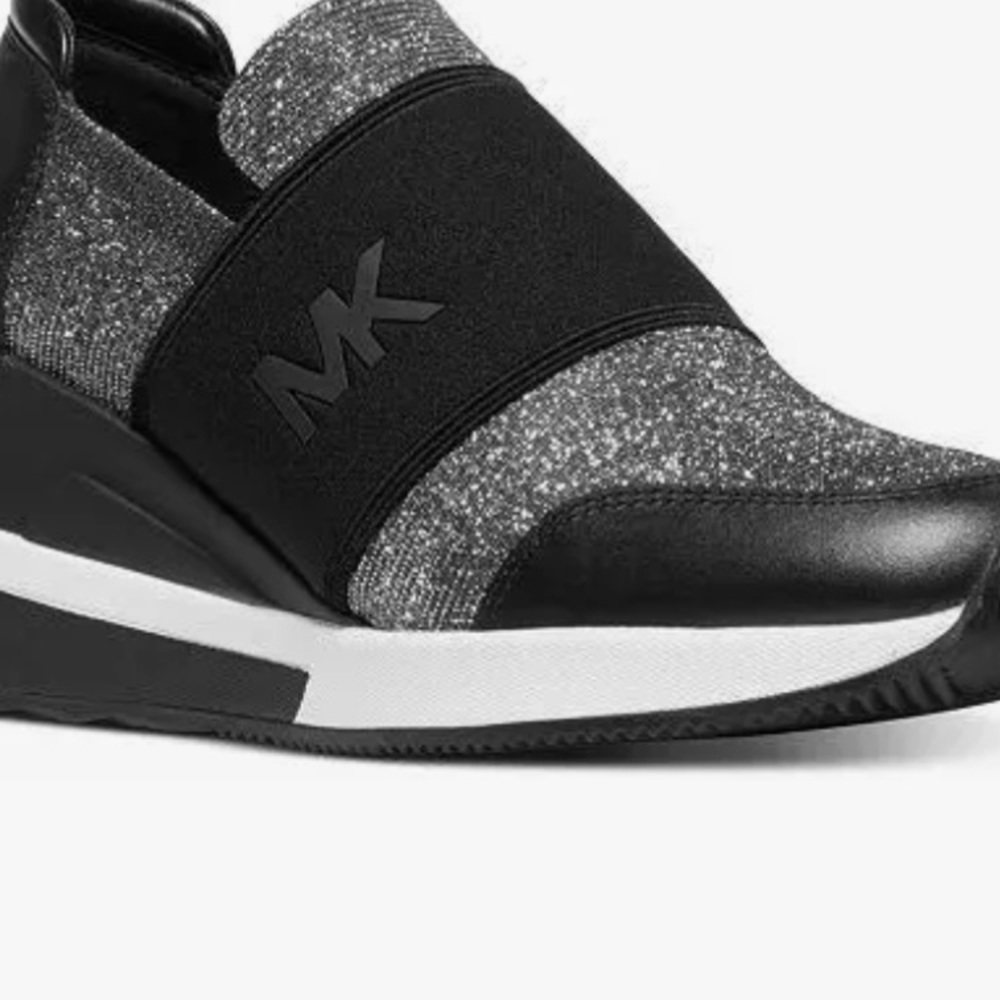 Michael Kors Black and Silver Slip-On Wedge Sneakers - Picture 2 of 4